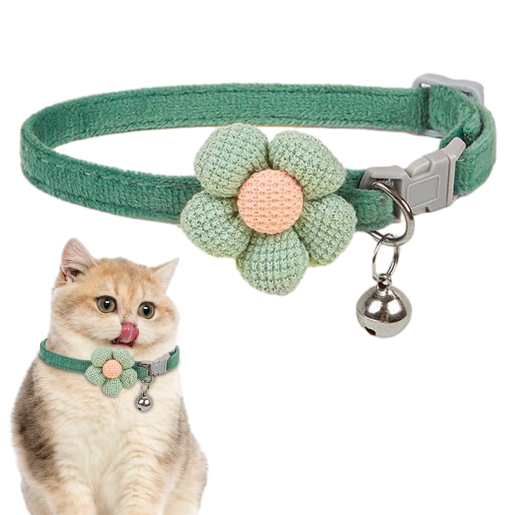 Qpets Cat Collar Pet Collar Cute Flower Cat Collar with Bell, Lovely Cat Collar Quick Release Adjustable Cat Collar Soft Plush Collar Cat Gift Cat Collar, Green Qpets Cat Collar Pet Collar Cute Flower Cat Collar with Bell, Lovely Cat Collar Quick Release Adjustable Cat Collar Soft Plush Collar Cat Gift Cat Collar, Green